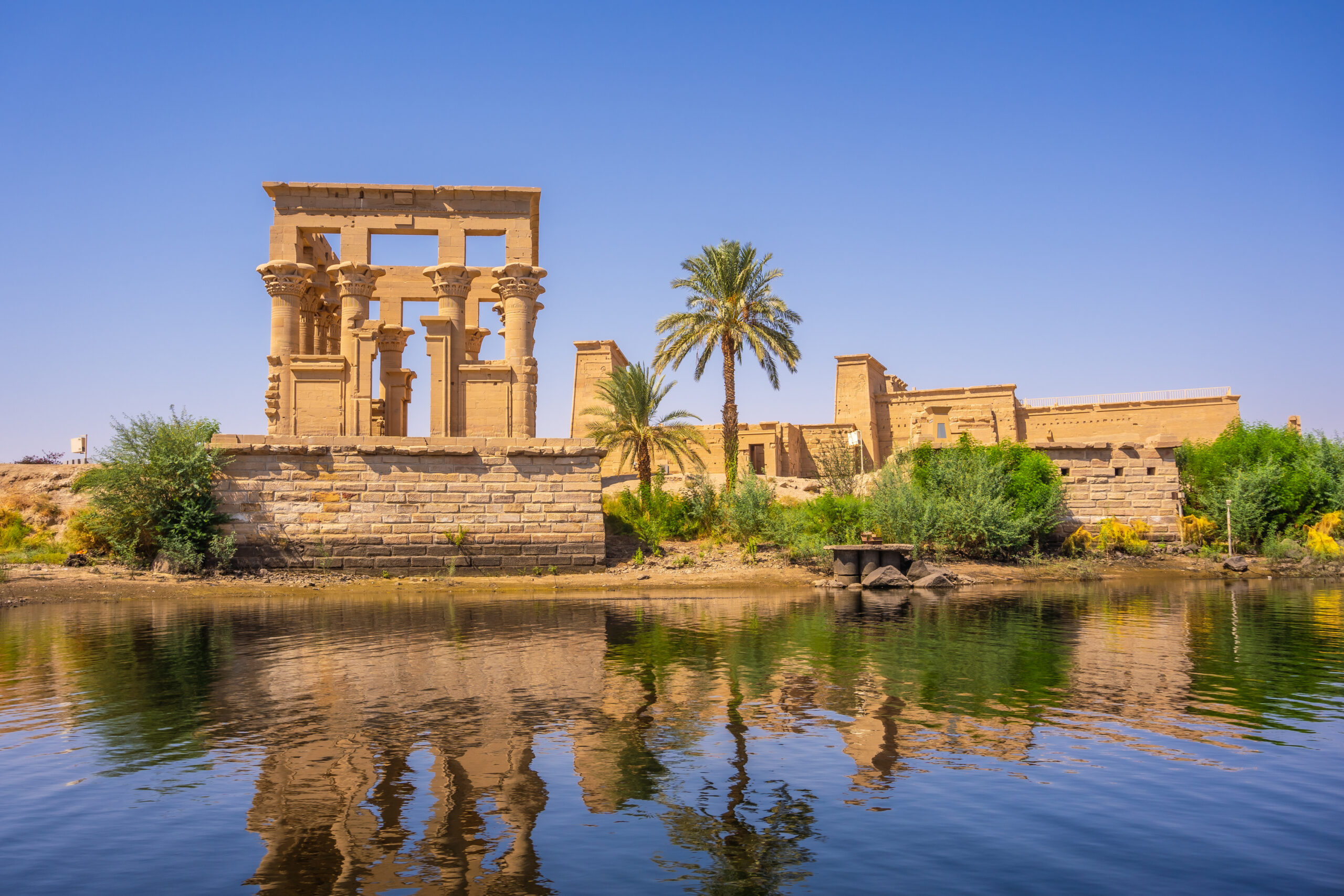 Philae Temple in Aswan, Egypt, reflected in the Nile—visual context for our Exodus reading.