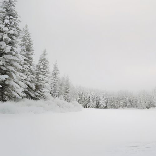 Snow-covered pine trees along a quiet winter field, symbolizing rest for the tired homeschool mother.